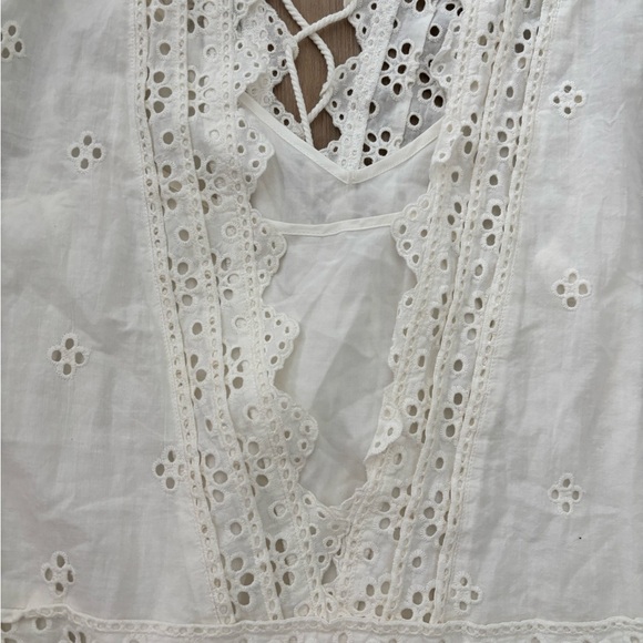 Free People Ivory Eyelet Lace-Up Mini Dress in size small - Picture 8 of 11